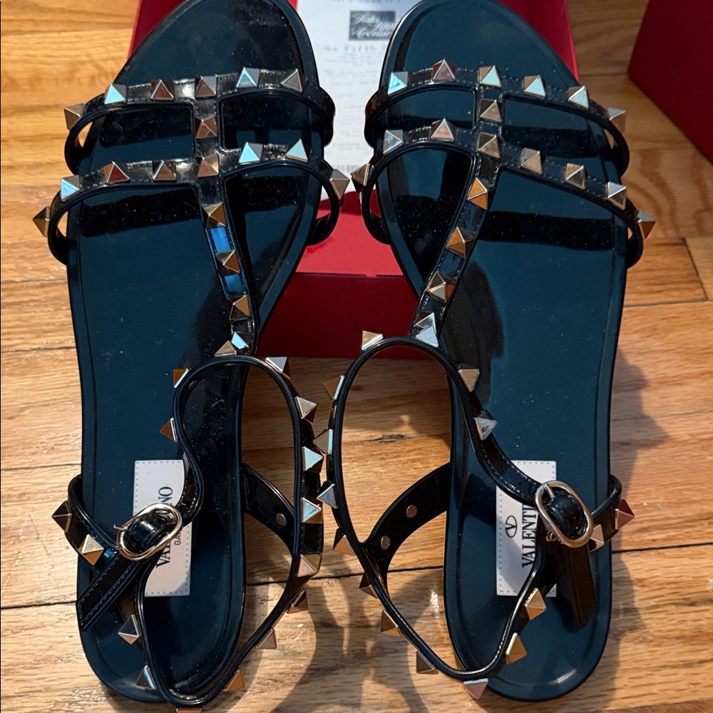 Valentino Black Sandals with Gold Studs